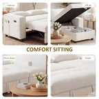 Divano Letto, Divano Estraibile a L da 81 pollici con Chaise Longue Reversibile e Contenitore/Porta USB/Tasca Laterale/Montaggio Senza Attrezzi, Velluto a Coste Beige