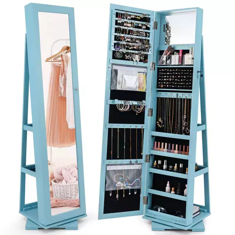 Costway Armoire à bijoux rotative à 360° 2-en-1 Organiseur miroir verrouillable Blanc/Noir/Marron foncé/Gris/Bleu/Rose/Violet/Gris foncé