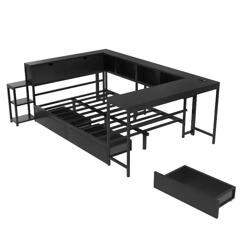 GDFStudio Letto ad angolo moderno Curme con libreria e 2 cassetti portaoggetti sottoletto