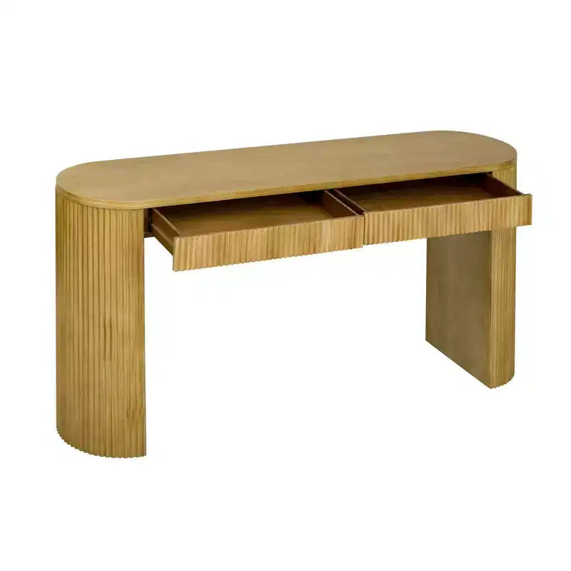 Consolle da 147,8 cm con Gambe Robuste Ad Arco Regolabili, Tavolo da Ingresso con Ampio Piano e Doppio Cassetto, Tavolino d'Appoggio per Soggiorno