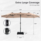 MAISON ARTS Parasol excentré rectangulaire de 4,5 m avec manivelle, parasol de marché double face d'extérieur avec lumières LED solaires et base incluse