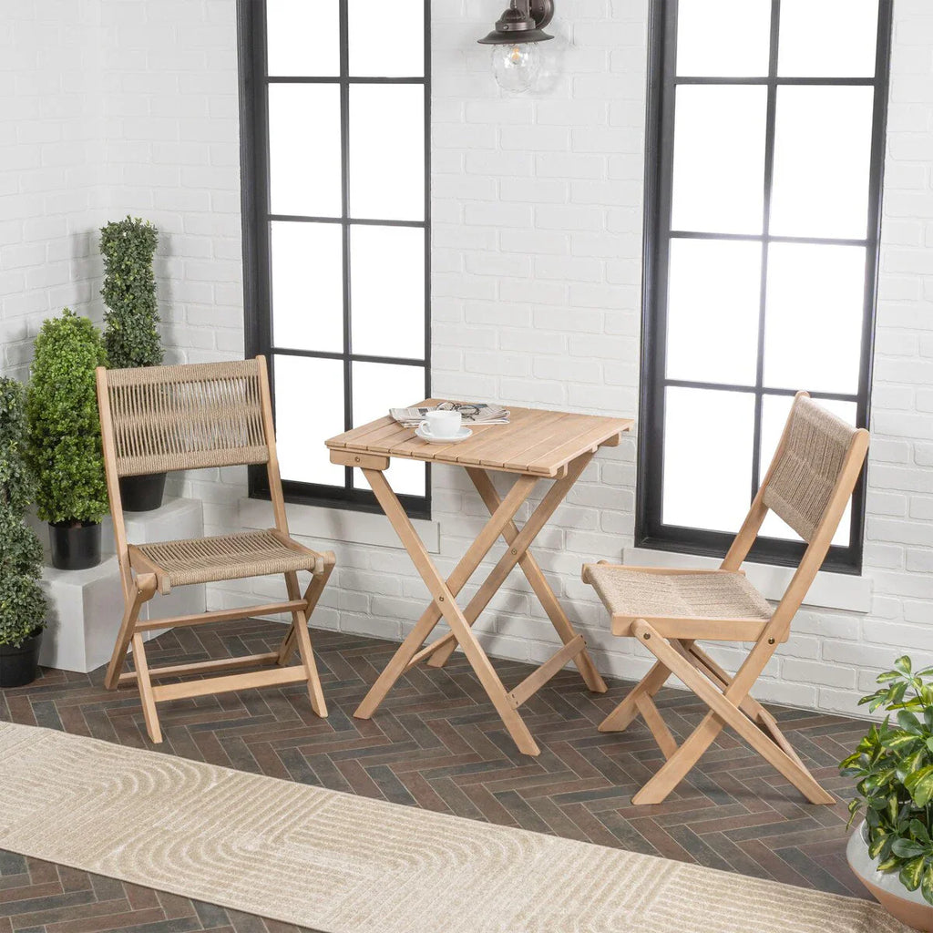 Ensemble bistrot pliant d'extérieur 3 pièces Cadiz Modern Coastal en bois d'acacia, par JONATHAN Y