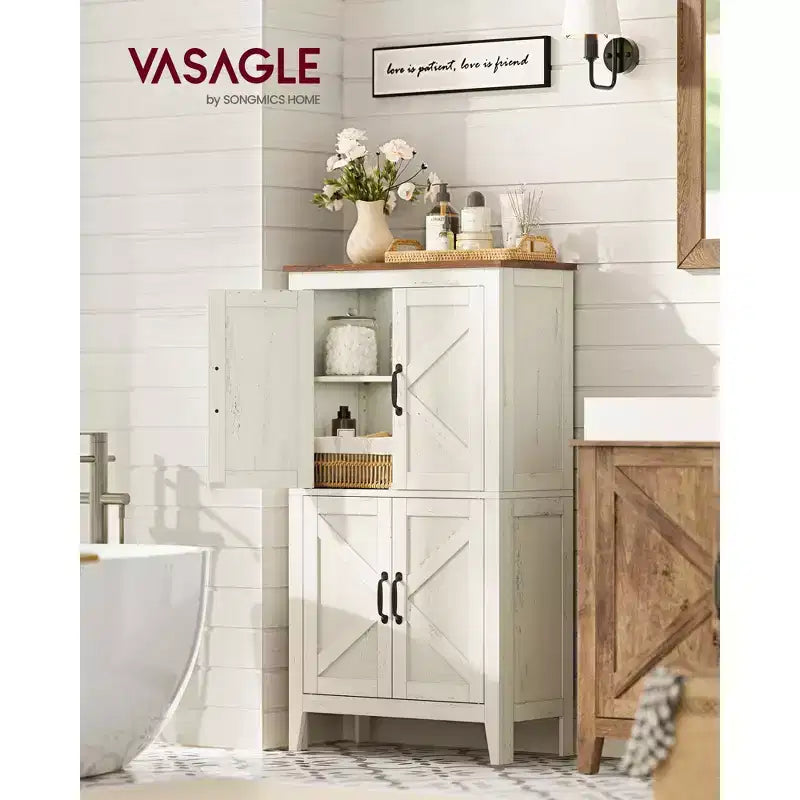 VASAGLE Collezione LIRY - Mobiletto Contenitore in Stile Rustico, Mobile Bagno a Terra con Ante Scorrevole, Dispensa Autoportante per Cucina, Ripiani Regolabili