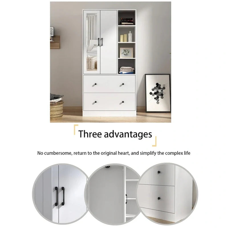 Armoire avec miroir et tringle extensible pour optimiser l'espace