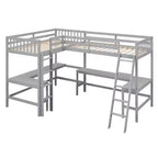 Letto a soppalco a L matrimoniale in legno da 119''L 79.5''W con scaletta e 2 scrivanie a L integrate