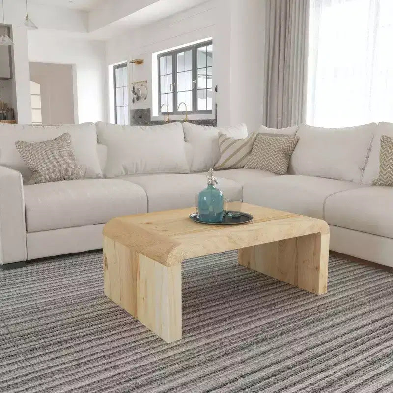 Tavolino da caffè Royal Hampton, in legno di acacia naturale lavorato a mano, rettangolare con piano ricurvo a cascata, 91 cm