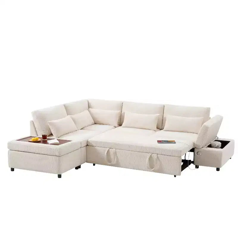 Canapé-lit modulaire sectionnel Whisen 270 - 6 places en forme de L avec pouf de rangement, canapé en chenille, personnalisable pour salon et appartement