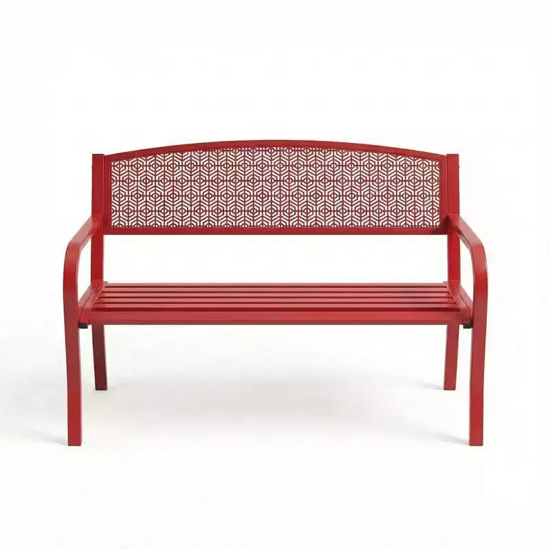 Panca in metallo per esterni a 2 posti per giardino, mobile con panchine in acciaio con schienale geometrico per patio, giardino e portico