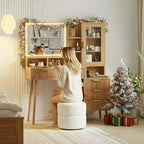 Coiffeuse moderne avec miroir de 24 pouces et 5 tiroirs, table de maquillage cannelée avec étagère de rangement pour femmes et filles