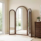 Specchio a tre ante Dovelina 71A*66.5L, specchio a figura intera ad arco reclinabile per soggiorno, sala da pranzo, ingresso, camera da letto, telaio in metallo/legno disponibile