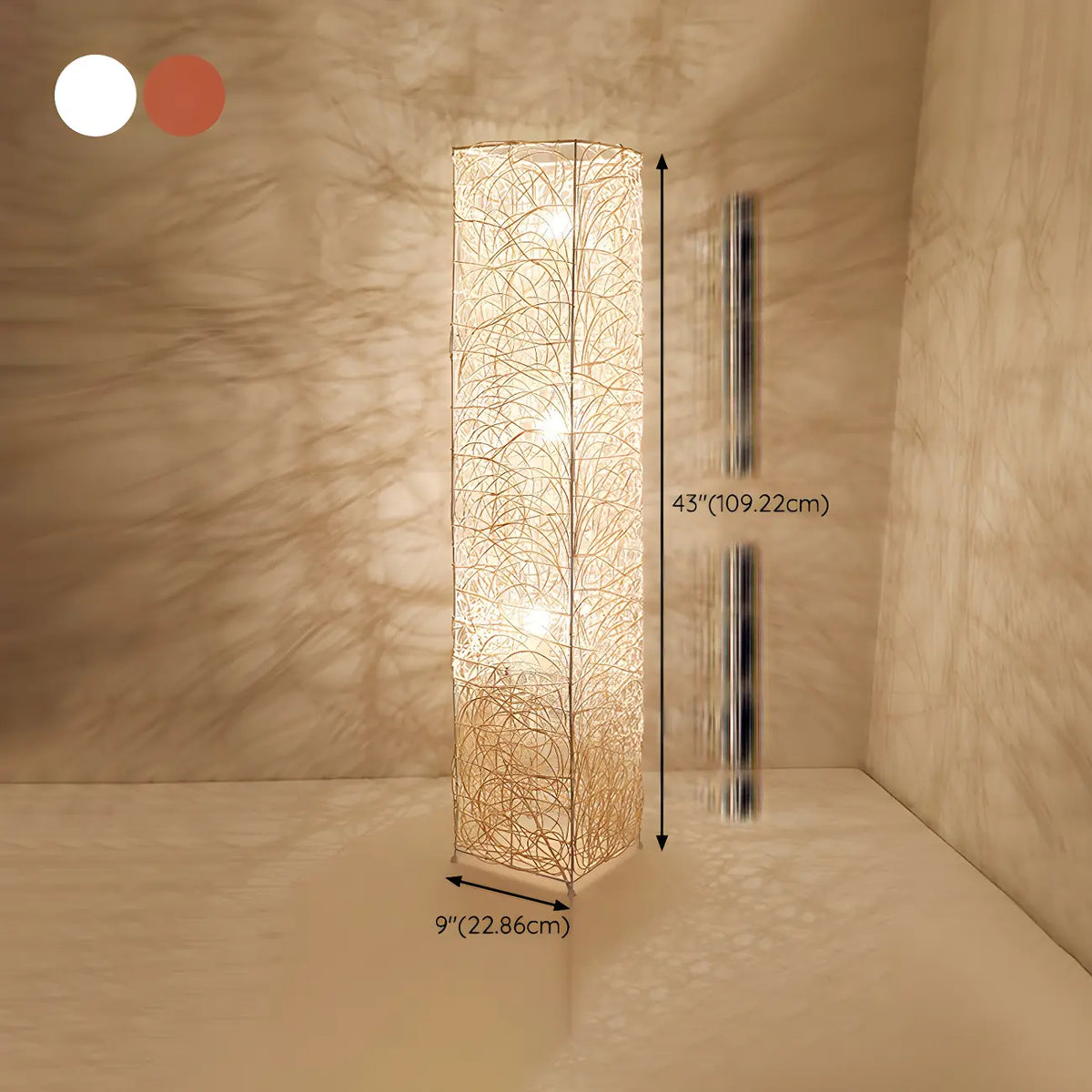 Lampada da terra in rattan LED a colonna con spina per soggiorno