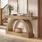 Consolle da ingresso Lantine da 63 pollici, tavolino a 2 ripiani dietro il divano, consolle ad arco stretta unica in stile rustico per corridoio, soggiorno, atrio, naturale