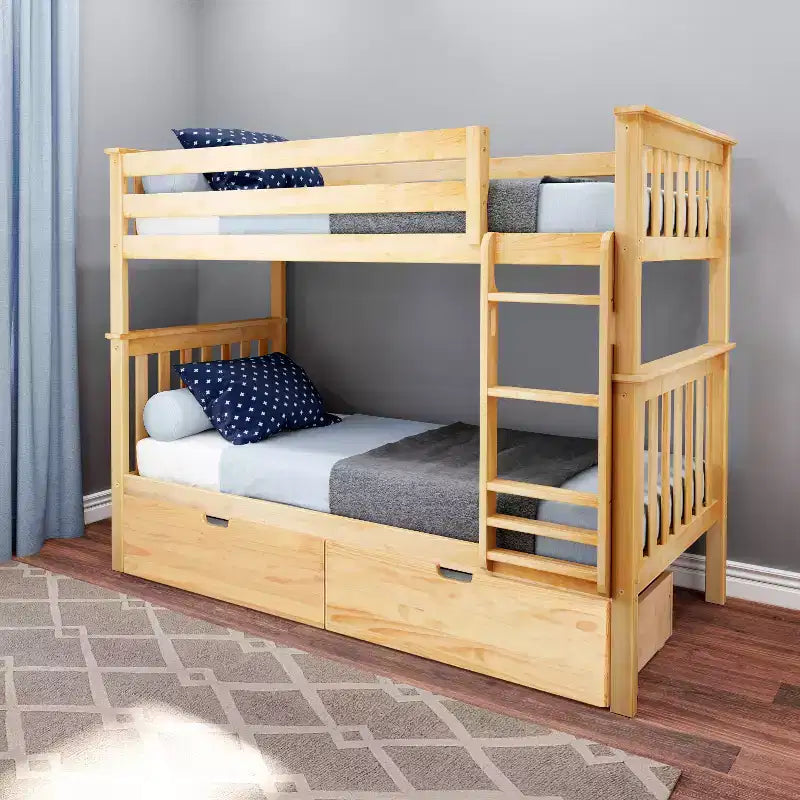 Letto a castello in legno massello singolo su singolo per bambini con cassetti portaoggetti sotto il letto
