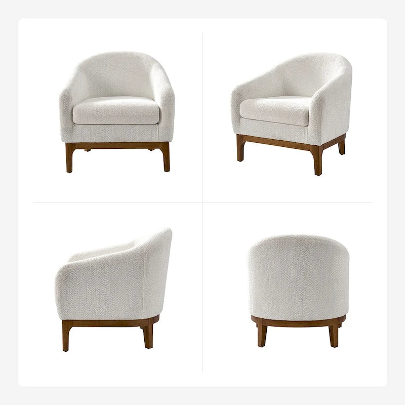 Poltrona a botte Augus Modern Boucle con gambe in legno massello di HULALA HOME