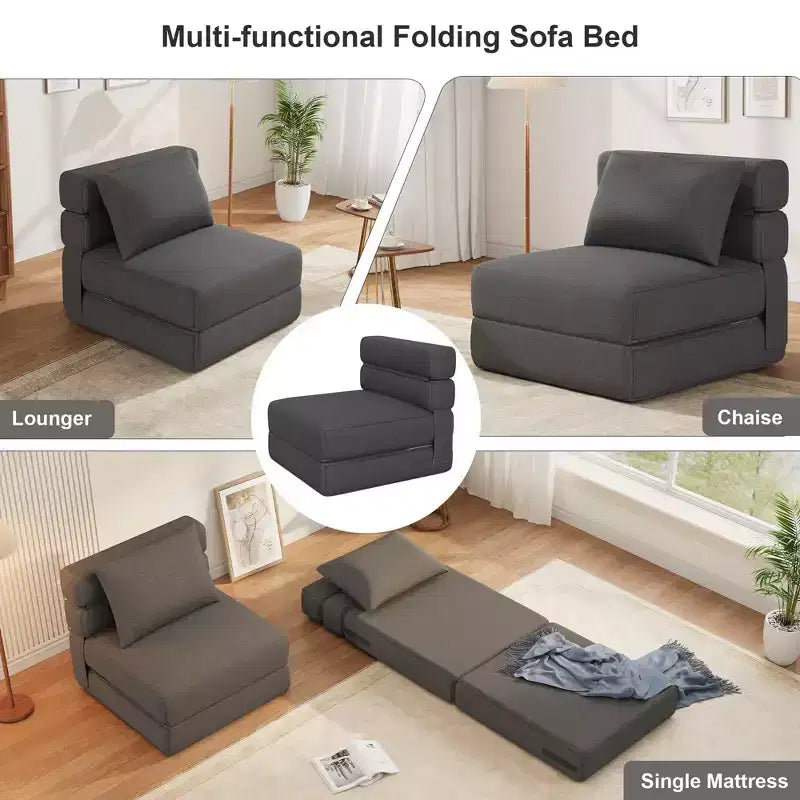 Fauteuil Convertible avec Oreiller, Futon Pliant avec Mousse à Mémoire de Forme et Housse en Lin Amovible pour Salon ou Chambre d'amis