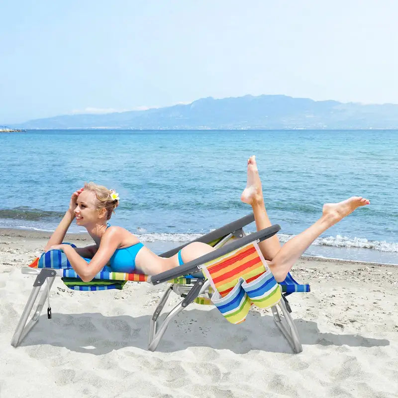 Costway Sedia Pieghevole da Spiaggia Zaino 4 Pezzi, 5 Posizioni per Esterno - Vedi Dettagli
