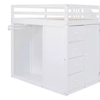 Lit mezzanine pleine taille Teddy Fleece avec étagère de rangement et tiroirs, lit mezzanine haut en bois avec bureau polyvalent pour chambre à coucher