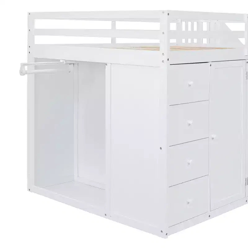 Lit mezzanine pleine taille Teddy Fleece avec étagère de rangement et tiroirs, lit mezzanine haut en bois avec bureau polyvalent pour chambre à coucher
