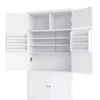 Dispensa Alta da Cucina con Prese di Corrente, Grande Credenza Autoportante con Supporto per Microonde, Cassetti, Scaffali, Portabottiglie e Ante con Ripiani