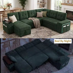 Divano letto componibile modulare Dyonery 112 con letto estraibile, divano componibile a U con contenitore, divani con seduta extra ampia e profonda per soggiorno