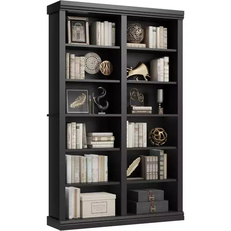 Étagère haute de 189 cm avec 2 rangées de rangement, étagère double largeur à 6 niveaux, bibliothèque autoportante spacieuse pour salon, bureau, bibliothèque