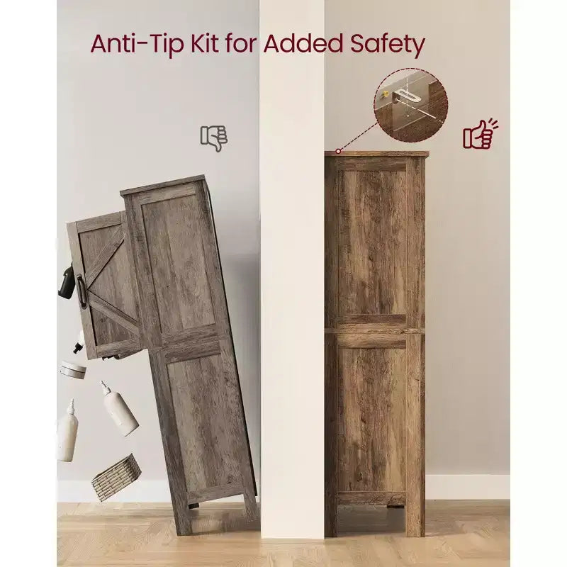 VASAGLE Collezione LIRY - Mobiletto Contenitore in Stile Rustico, Mobile Bagno a Terra con Ante Scorrevole, Dispensa Autoportante per Cucina, Ripiani Regolabili