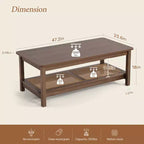 Bekrvio 47.2'' Table Basse Bohème Mid-Century, Table Centrale Rectangulaire Rustique à 2 Niveaux en Bois avec Pieds en Bois et Étagère en Rotin, pour Salon