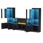 Meuble TV moderne avec lumières LED pour téléviseur de 75 pouces, table console multimédia avec étagères en verre trempé et foyer non chauffant