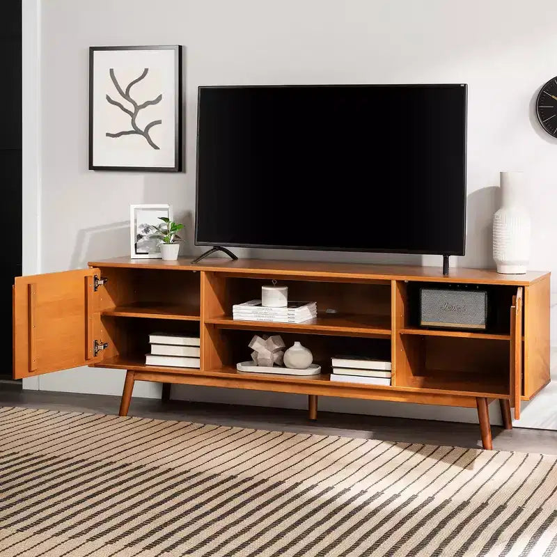 Mobile TV moderno metà secolo in legno massello per TV fino a 80 pollici
