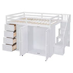 Lit mezzanine pleine taille Teddy Fleece avec étagère de rangement et tiroirs, lit mezzanine haut en bois avec bureau polyvalent pour chambre à coucher