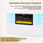 Meuble TV moderne avec lumières LED pour téléviseur de 75 pouces, table console multimédia avec étagères en verre trempé et foyer non chauffant
