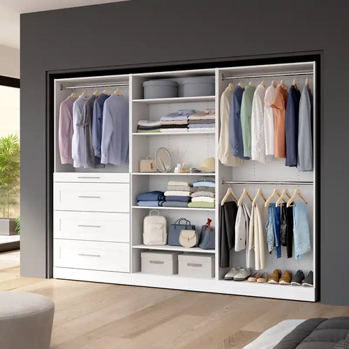107 Système de dressing modulaire avec tringles, étagères et tiroirs style Shaker