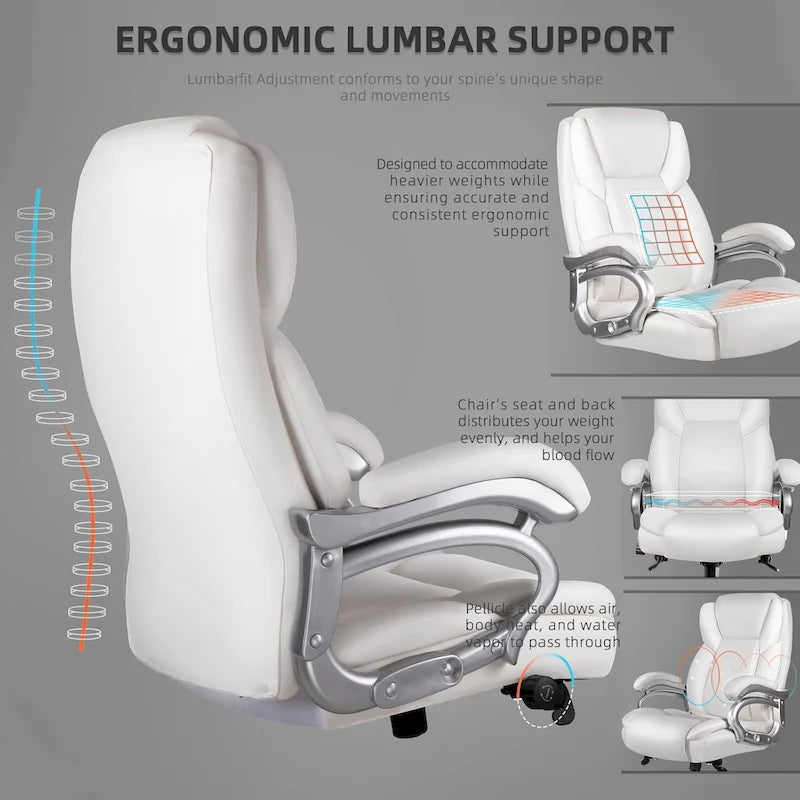 Sedia da Ufficio Direzionale Bossin Extra Large, 500 libbre, Ergonomica con Supporto Lombare Regolabile, Schienale Alto in Pelle PU, per Computer