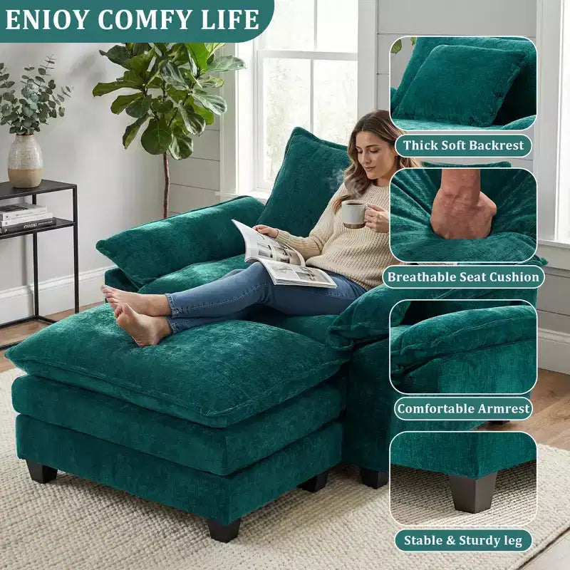 Fauteuil d'appoint surdimensionné en chenille EHMKNP avec pouf