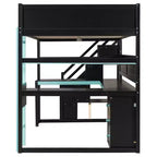 Lit mezzanine GDFStudio Scott en bois avec escalier de rangement, bureau, étagères et panneau perforé