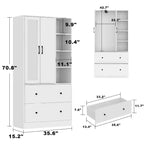 Armoire 2 portes avec miroir, tringle à vêtements et 2 tiroirs