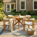 ModernLuxe Set da pranzo rotondo da esterno a 5 pezzi in legno di acacia, tavolo da 47" con 4 sedie a barilotto imbottite per giardino/patio/cortile