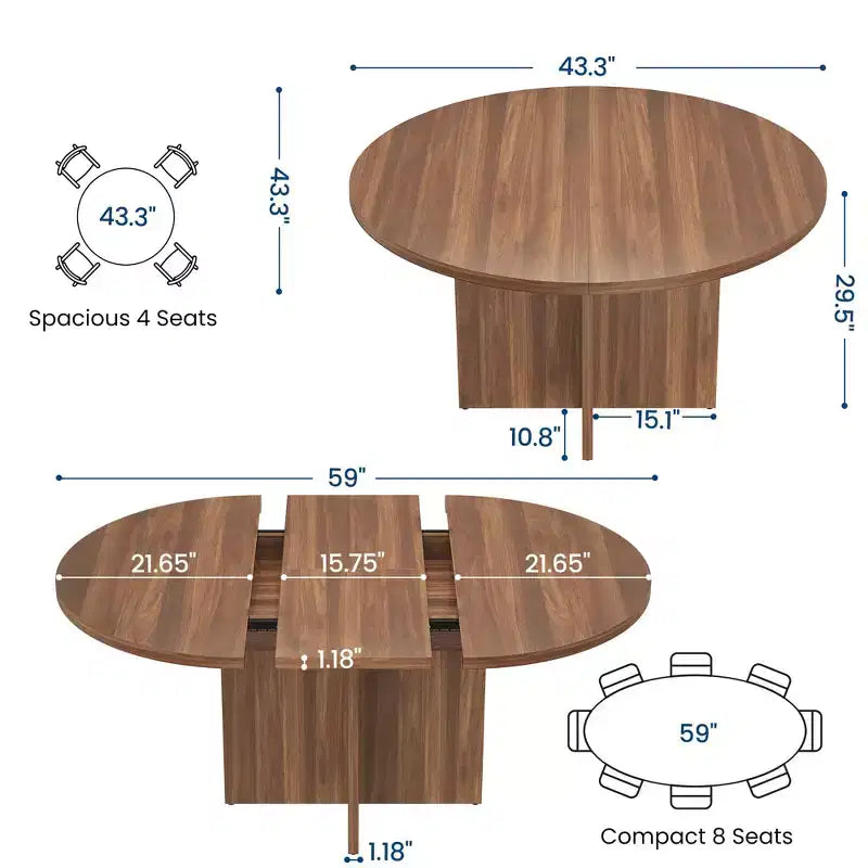 Tavolo da pranzo rotondo allungabile da 43,3''-59'' per 4-8 persone, moderno tavolo da pranzo ovale da cucina con prolunghe rimovibili, tavolo da pranzo per sala da pranzo, cucina