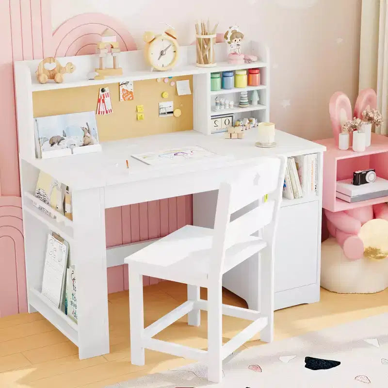 Set scrivania e sedia per bambini con contenitore, scrivania per bambini con libreria e inclinabile, per 3-8 anni, tavolo da scrittura per studenti per la cameretta
