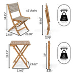 Ensemble bistrot pliant d'extérieur 3 pièces Cadiz Modern Coastal en bois d'acacia, par JONATHAN Y