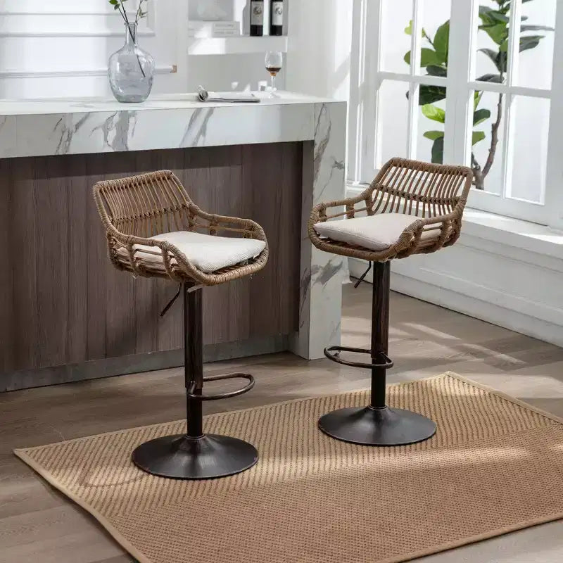 TUYOHW 25-33H Sgabelli da bar girevoli con altezza regolabile, sgabelli da bar in vimini con cuscino per cucina e home bar, capacità 113 kg