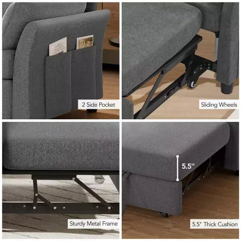 Dyonery 51 Divano Letto 3-in-1, Divanetto Convertibile con Letto Estraibile, Schienale Regolabile, Divano in Lino
