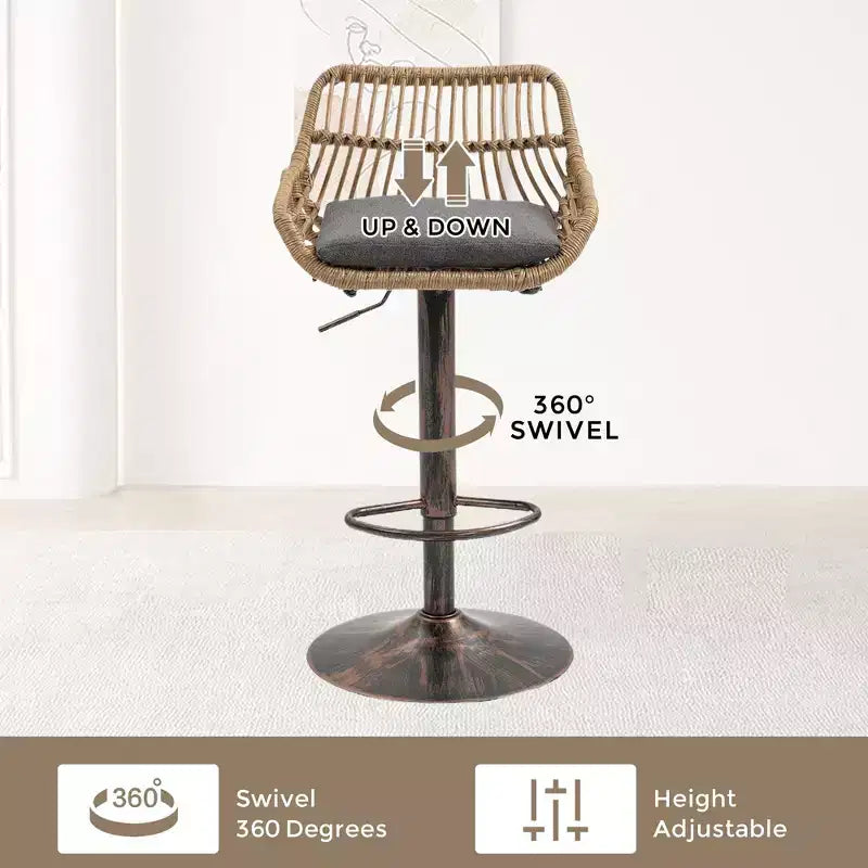 TUYOHW 25-33H Sgabelli da bar girevoli con altezza regolabile, sgabelli da bar in vimini con cuscino per cucina e home bar, capacità 113 kg