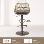 TUYOHW 25-33H Sgabelli da bar girevoli con altezza regolabile, sgabelli da bar in vimini con cuscino per cucina e home bar, capacità 113 kg