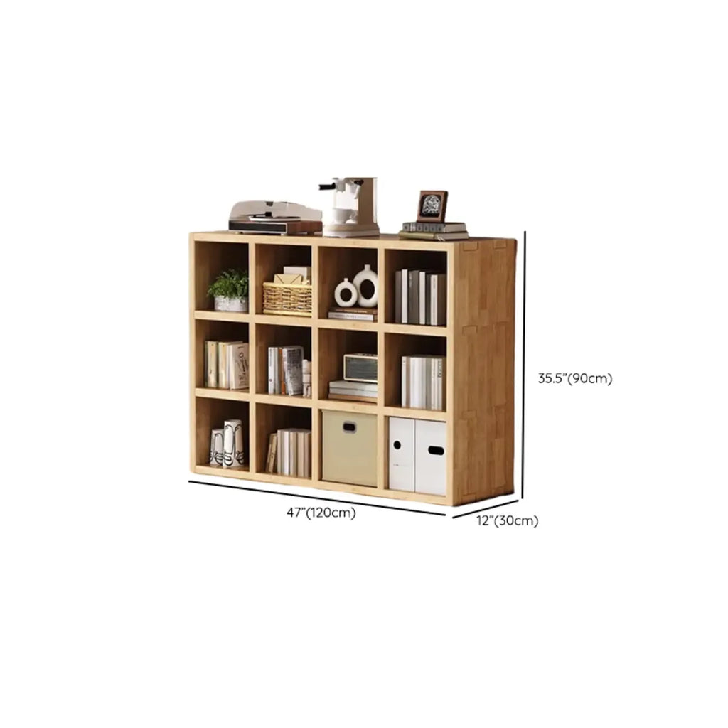 Libreria moderna orizzontale in legno a 8 cubi, finitura naturale