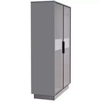 Vitrine éclairée LED Meuble de rangement avec porte en verre trempé, 2 tiroirs, étagères réglables, Moderne Minimaliste, Gris-ModernLuxe