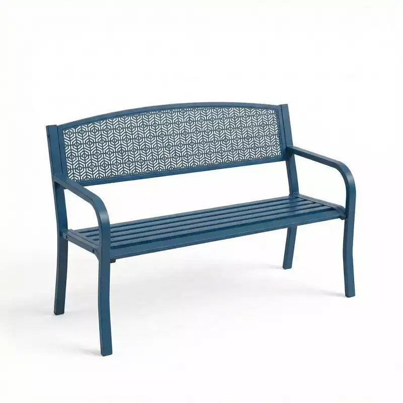 Panca in metallo per esterni a 2 posti per giardino, mobile con panchine in acciaio con schienale geometrico per patio, giardino e portico