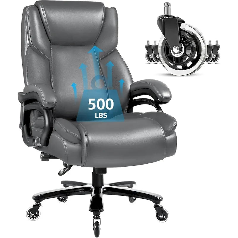 Sedia da Ufficio Direzionale Bossin Extra Large, 500 libbre, Ergonomica con Supporto Lombare Regolabile, Schienale Alto in Pelle PU, per Computer