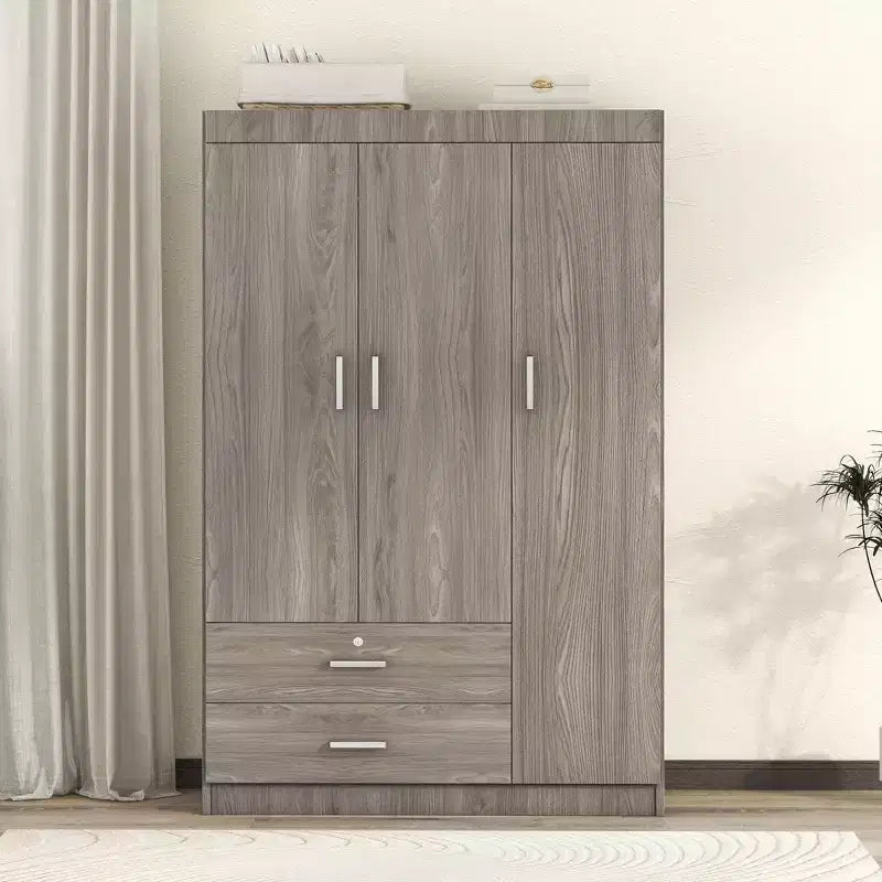 Armoire Whisen Wood à 3 portes avec tringle à vêtements, 2 tiroirs et étagères de rangement