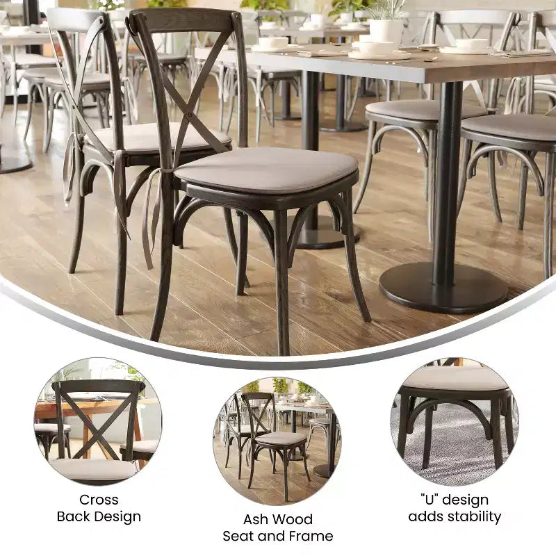 Sedia impilabile in legno con schienale a croce e cuscino serie HERCULES Flash Furniture
